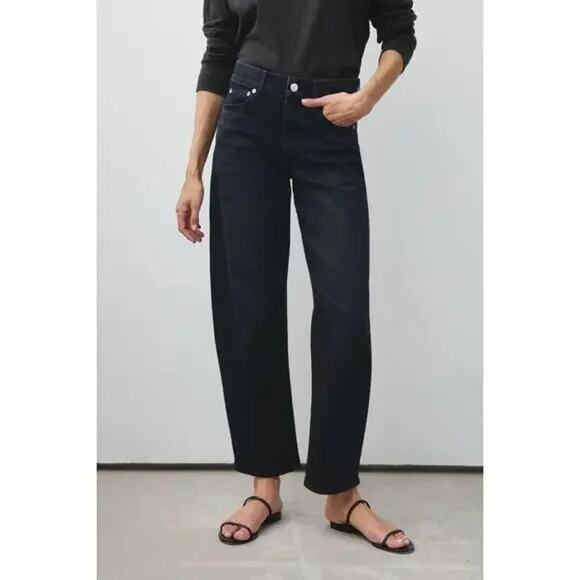 AYR The Knockout Barrel Leg Ankle Cropped stretch Denim Jean 30 Film Noir Black - Picture 12 of 16